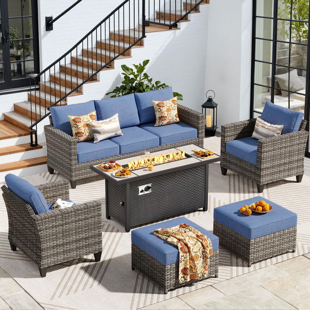 HOMLUX 6-Piece Outdoor Sofa Set in Denim Blue, , large