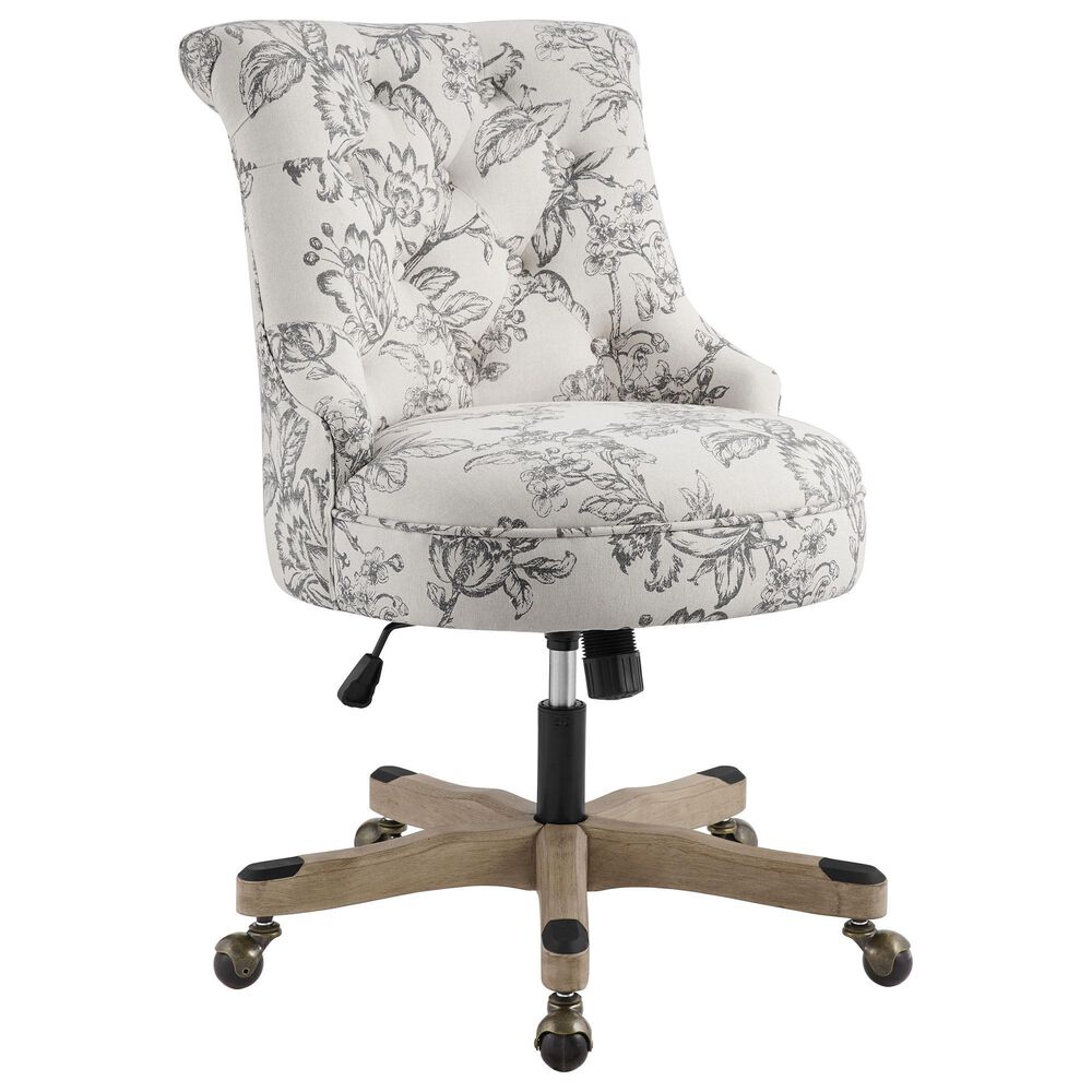 Linon Home Decor Sinclair Office Chair with Floral Gray Cushion in Grey Wash, , large