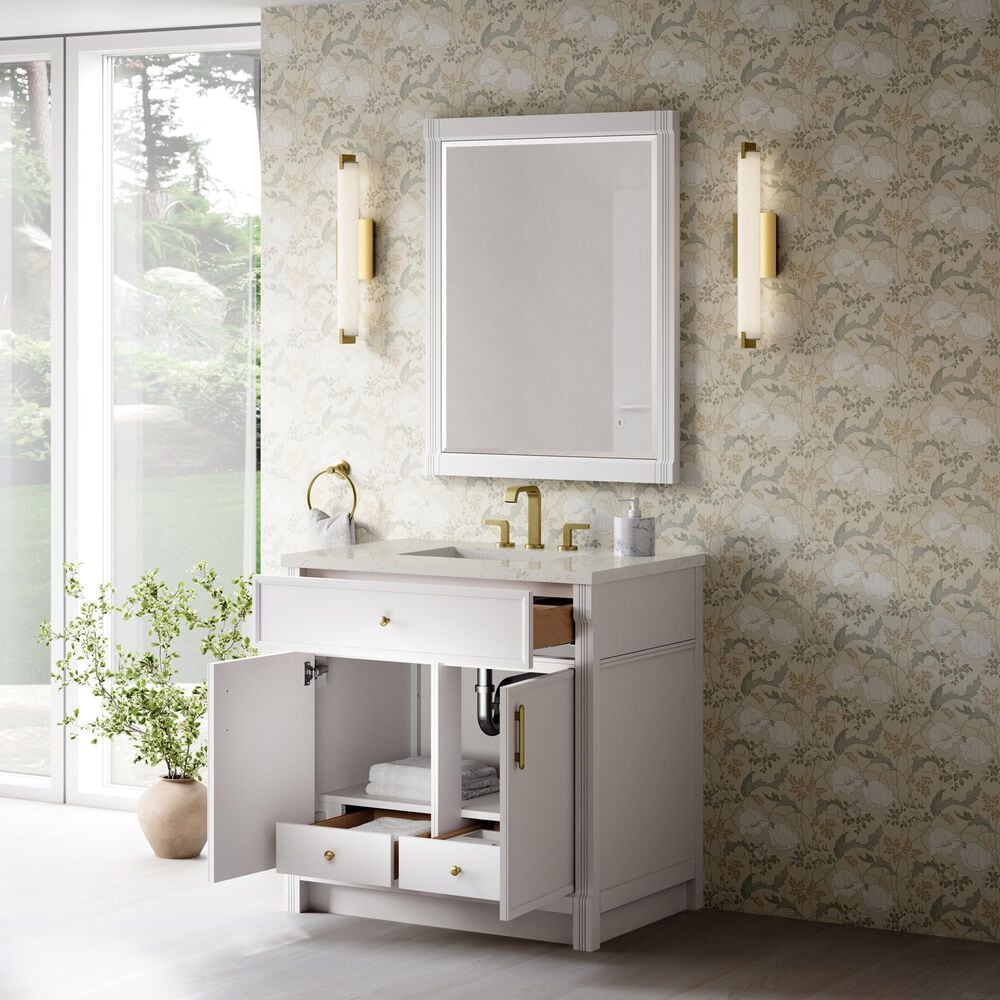 James Martin Bellshire 36" Single Bathroom Vanity in Bright White with 3 cm Siberian Silestone Top and Rectangular Sink, , large