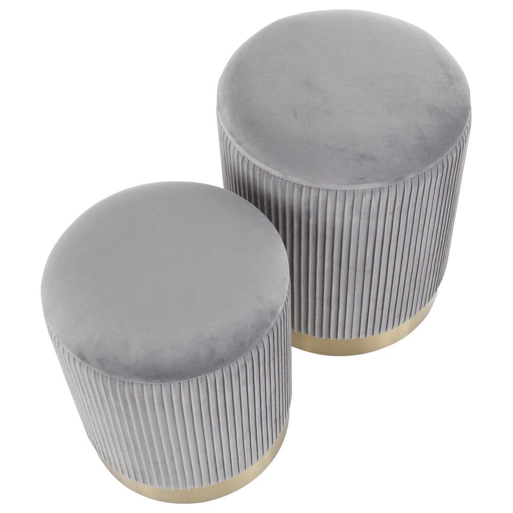 Lumisource Marla 2-Piece Nesting Pleated Ottoman Set in Grey, , large