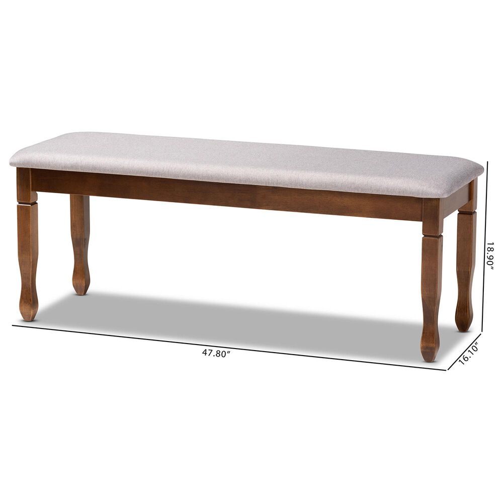 Baxton Studio Corey Dining Bench with Grey Cushion in Walnut Brown, , large