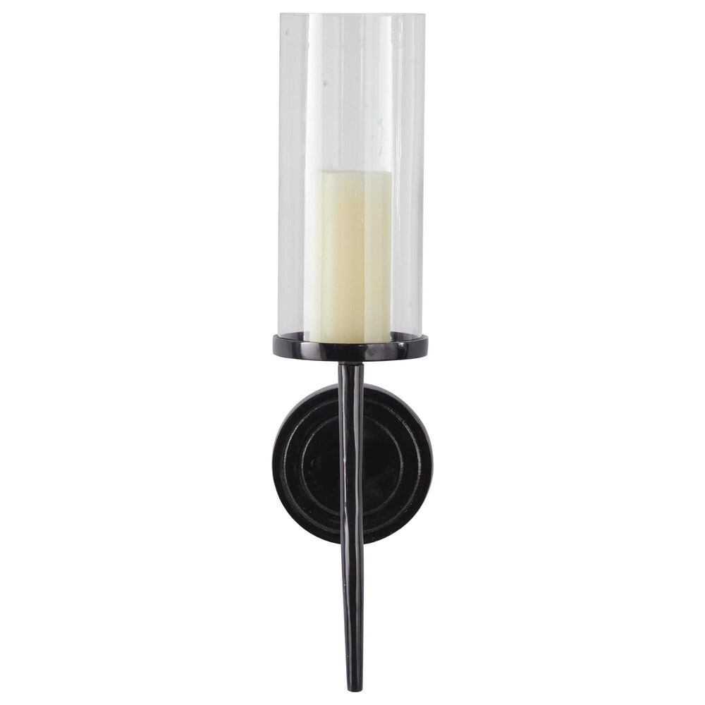 Maple and Jade 23&quot; Single Indoor/Outdoor Wall Mount Candle Holder in Polished Black and Clear, , large