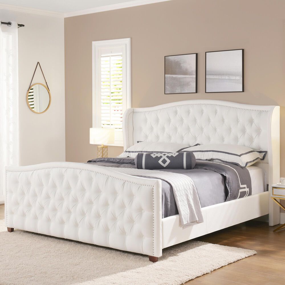 Jennifer Taylor Home Marcella King Upholstered Bed in Bright White NFM