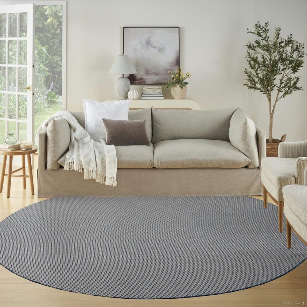 Nourison Courtyard Ivory and Blue 8&#39; Round Indoor/Outdoor Area Rug, , large