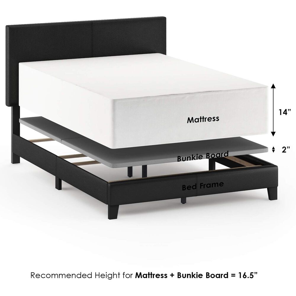 HOMLUX Pessac Full PU Leather Upholstered Panel Bed Frame in Black, , large