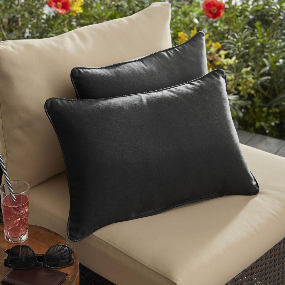 Sorra Home Sunbrella 12" x 24" Pillow in Canvas Black (Set of 2), , large