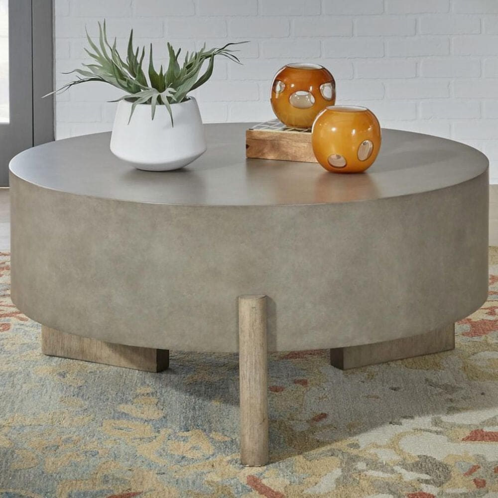 Belle Furnishings Affinity Round Cocktail Table in Dusty Taupe and Concrete, , large