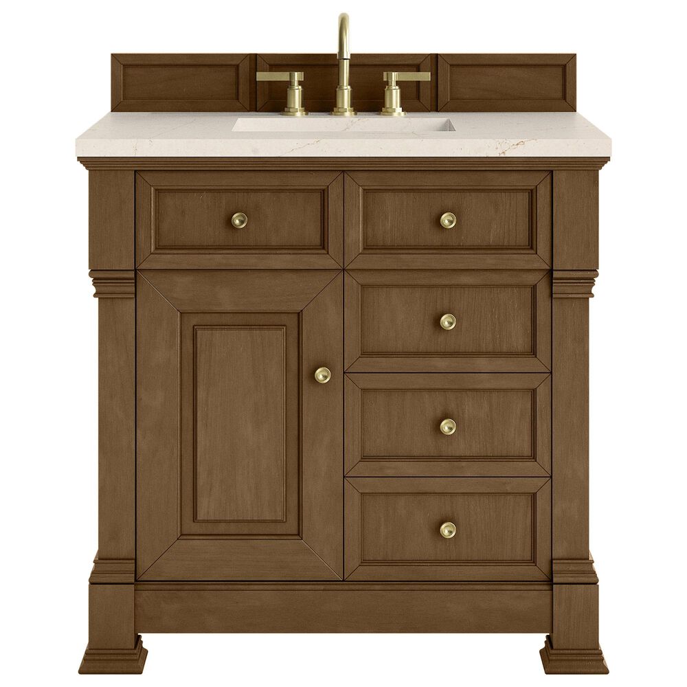James Martin Vanities Brookfield 36&quot; Single Bathroom Vanity in Honey Oak with 3 cm Eternal Marfil Quartz Top and Rectangular Sink, , large