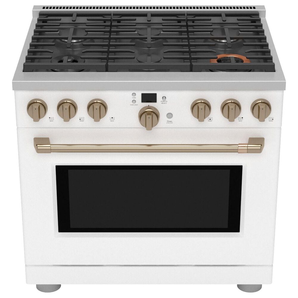 Cafe 6.2 Cu. Ft. Freestanding Natural Gas Range in Matte White and Brushed Bronze, , large