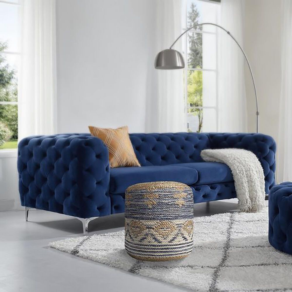 L.R. RESOURCES Decorative Pouf in Natural, Navy and Gray, , large