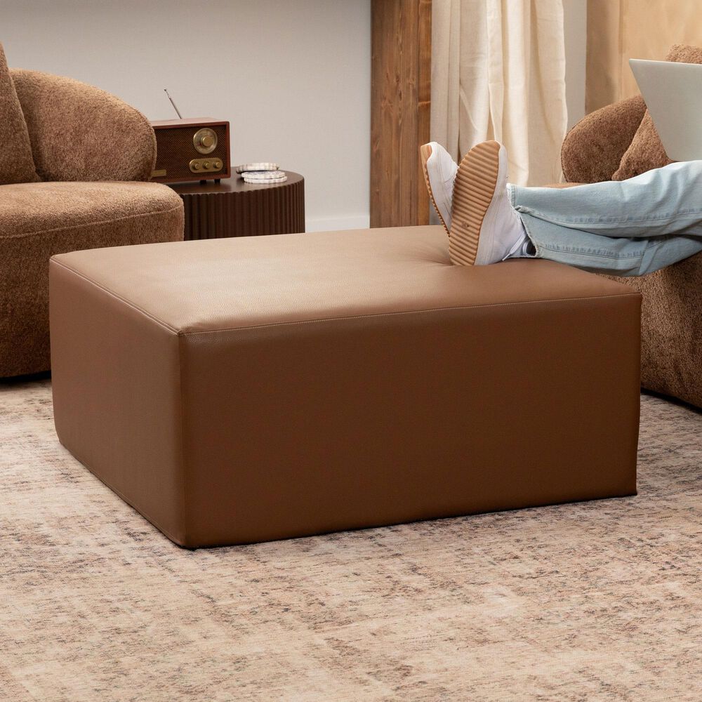 Jaxx Fairlie Faux Leather Ottoman in Walnut, , large