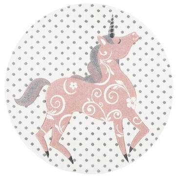 Safavieh Carousel 3" Round Ivory, Grey and Pink Kids  Area Rug, , large