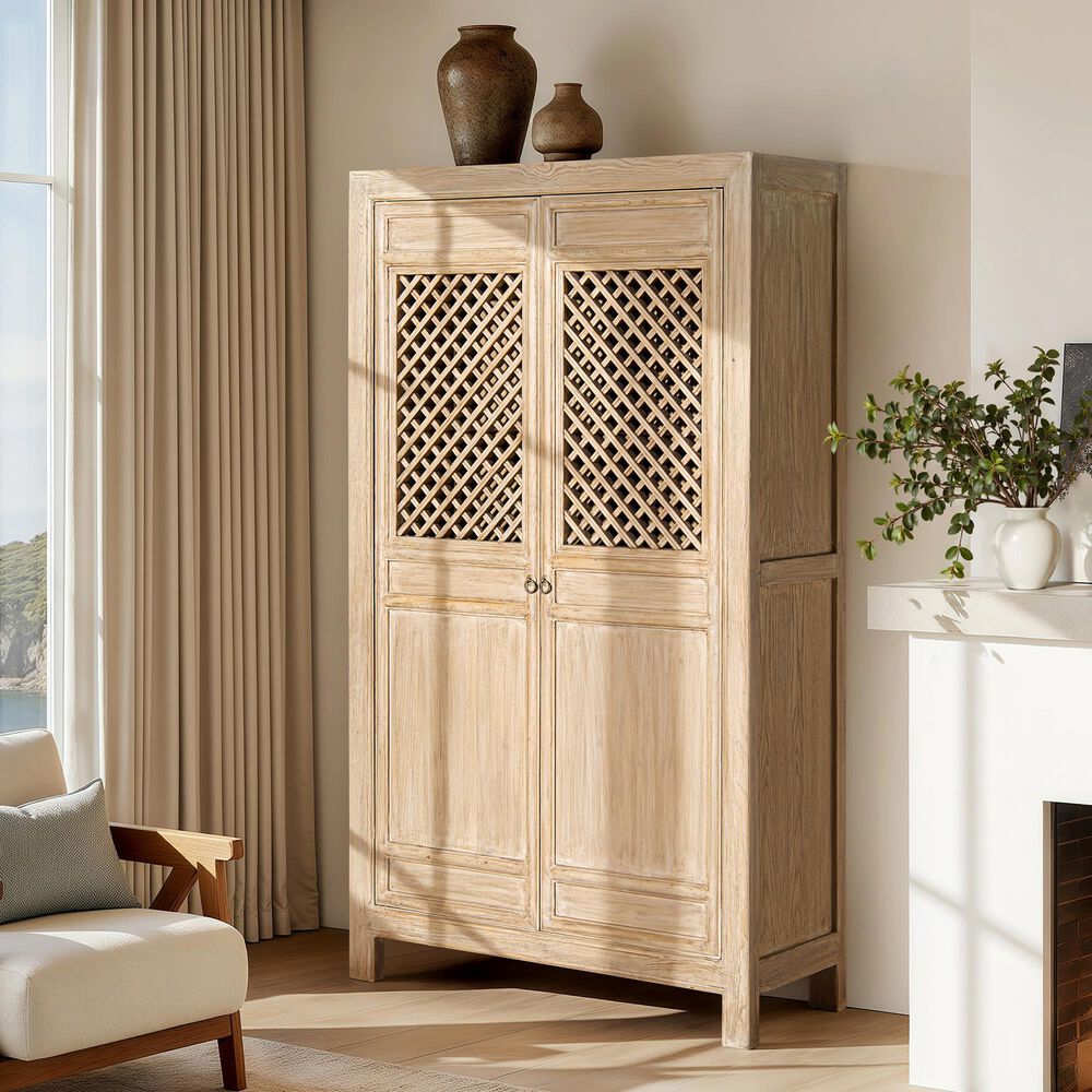Jennifer Taylor Home Arden 83" 2-Door Tall Bookcase Storage Cabinet in Heritage Light Natural Brown, , large