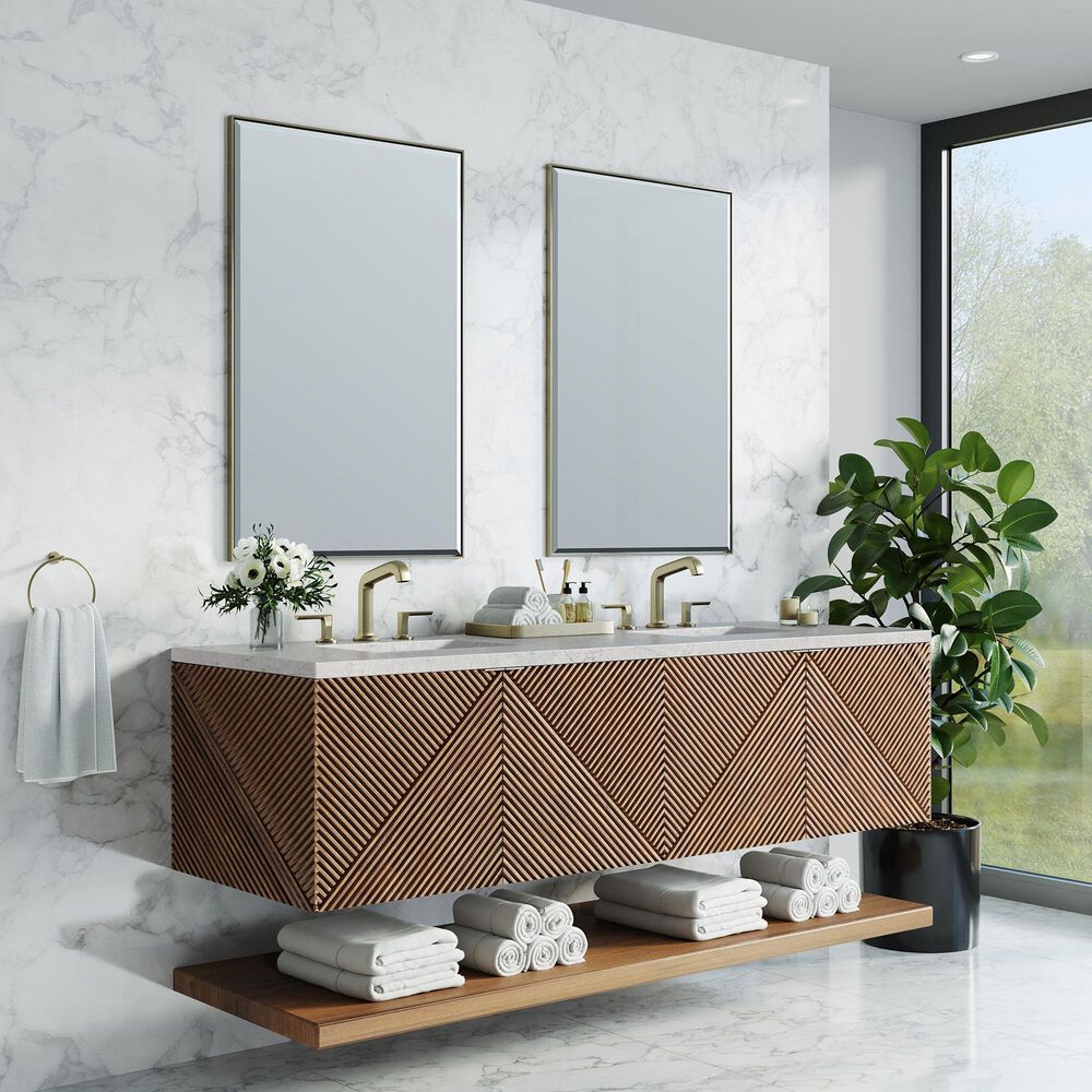 James Martin Vanities Marcello 72" Double Bathroom Vanity in Chestnut with 3 cm Eternal Jasmine Pearl Quartz Top and Rectangular Sinks, , large
