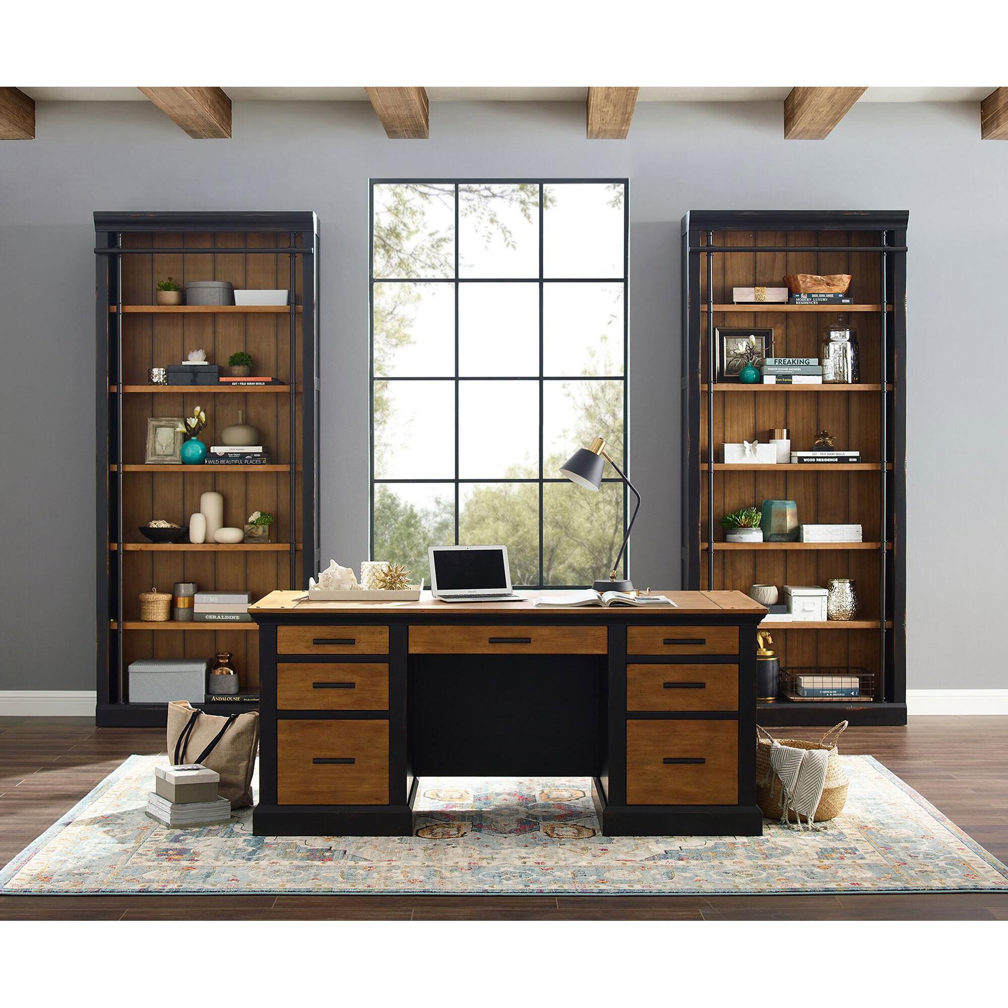 Black double store pedestal desk