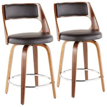 Lumisource Cecina Swivel Counter Stool with Brown Cushion in Walnut and Chrome (Set of 2), , large