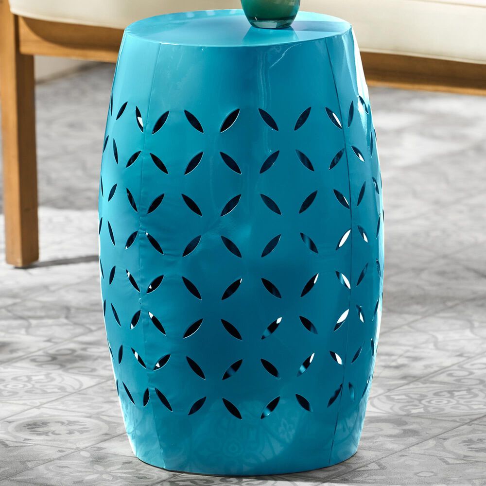 Hearth and Haven Lilac Outdoor Metal Side Table with Cylindrical Design in Blue, , large