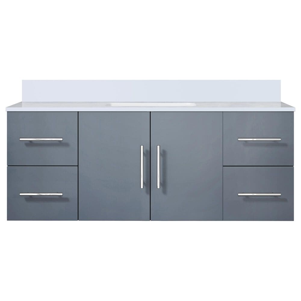 Lexora Home Geneva 48&quot; Single Bathroom Vanity in Dark Grey with 2 cm White Quartz Top and Rectangular Sink, , large