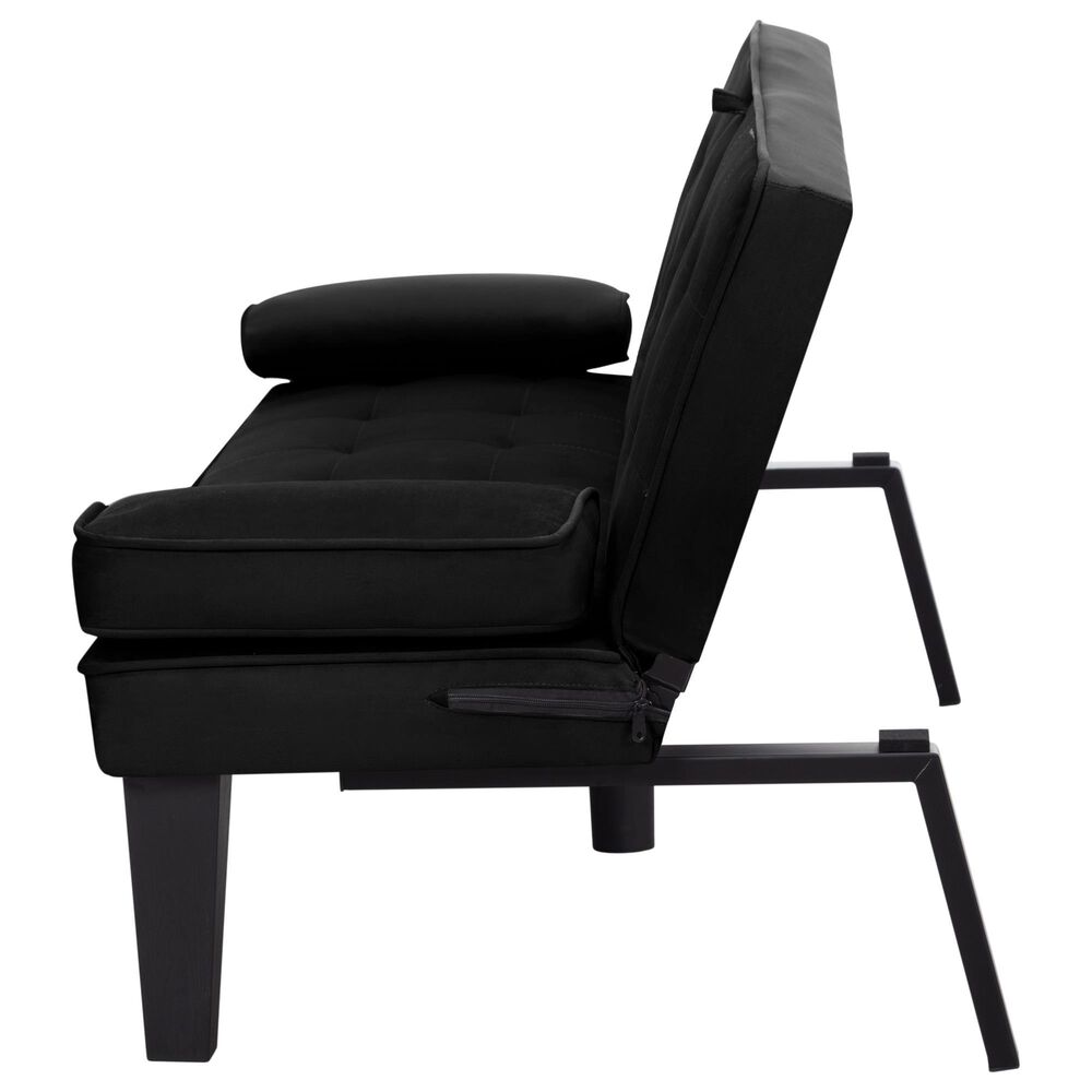 HOMLUX 65" Futon Sleeper Sofa Bed with Adjustable Backrest and Cup Holders in Black, , large