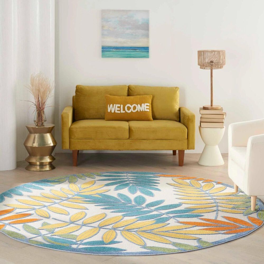 Nourison Aloha ALH18 7&#39;10&quot; Round Ivory and Multicolor Indoor/Outdoor Area Rug, , large