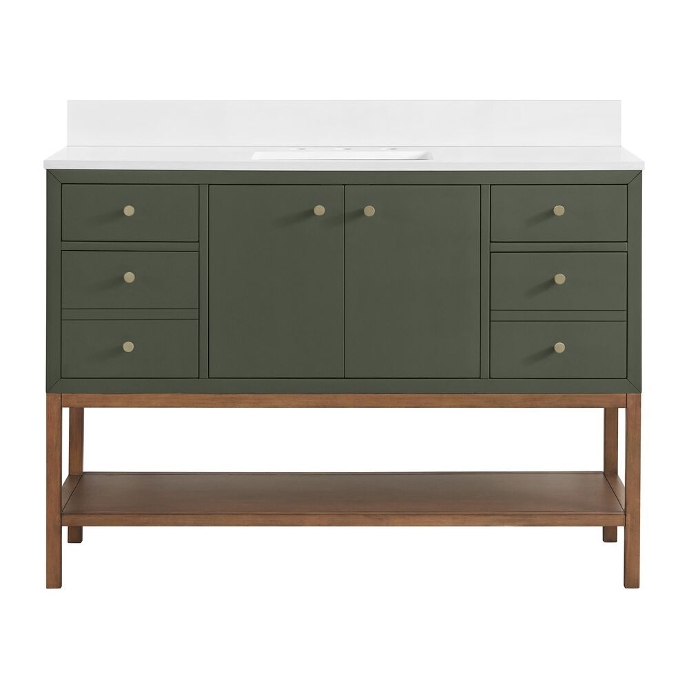 37B Isadore 48" Single Bathroom Vanity Cabinet in Deep Olive Green and White Composite Stone Top and Backsplash, , large