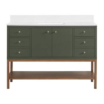 37B Isadore 48" Single Bathroom Vanity Cabinet in Deep Olive Green and White Composite Stone Top and Backsplash, , large