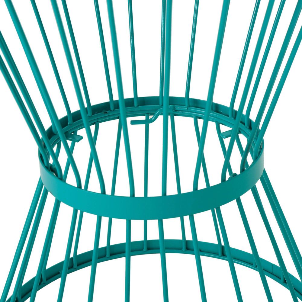 Hearth and Haven Outdoor Metal Hourglass Side Table with Open Cage Design in Teal, , large