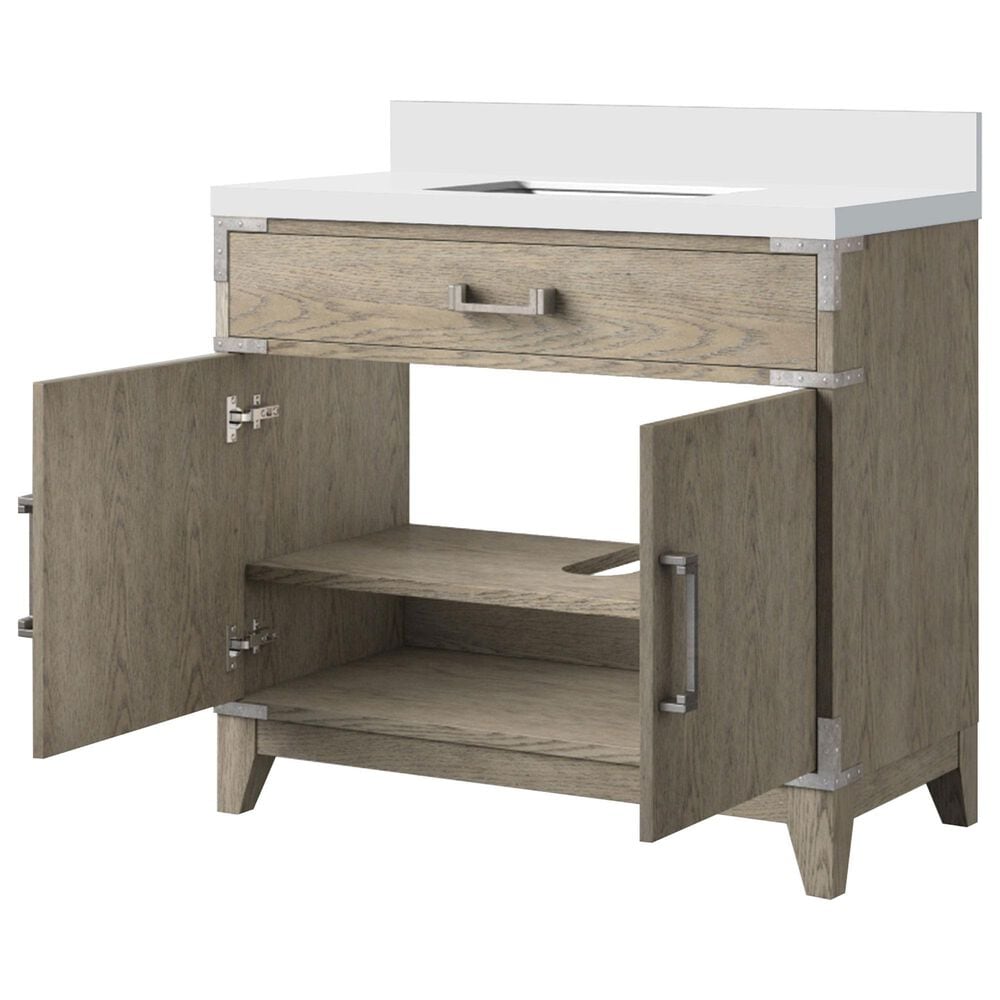 Lexora Home Laurel 36&quot; Single Bathroom Vanity in Grey Oak with White Quartz Top and Rectangular Sink, , large