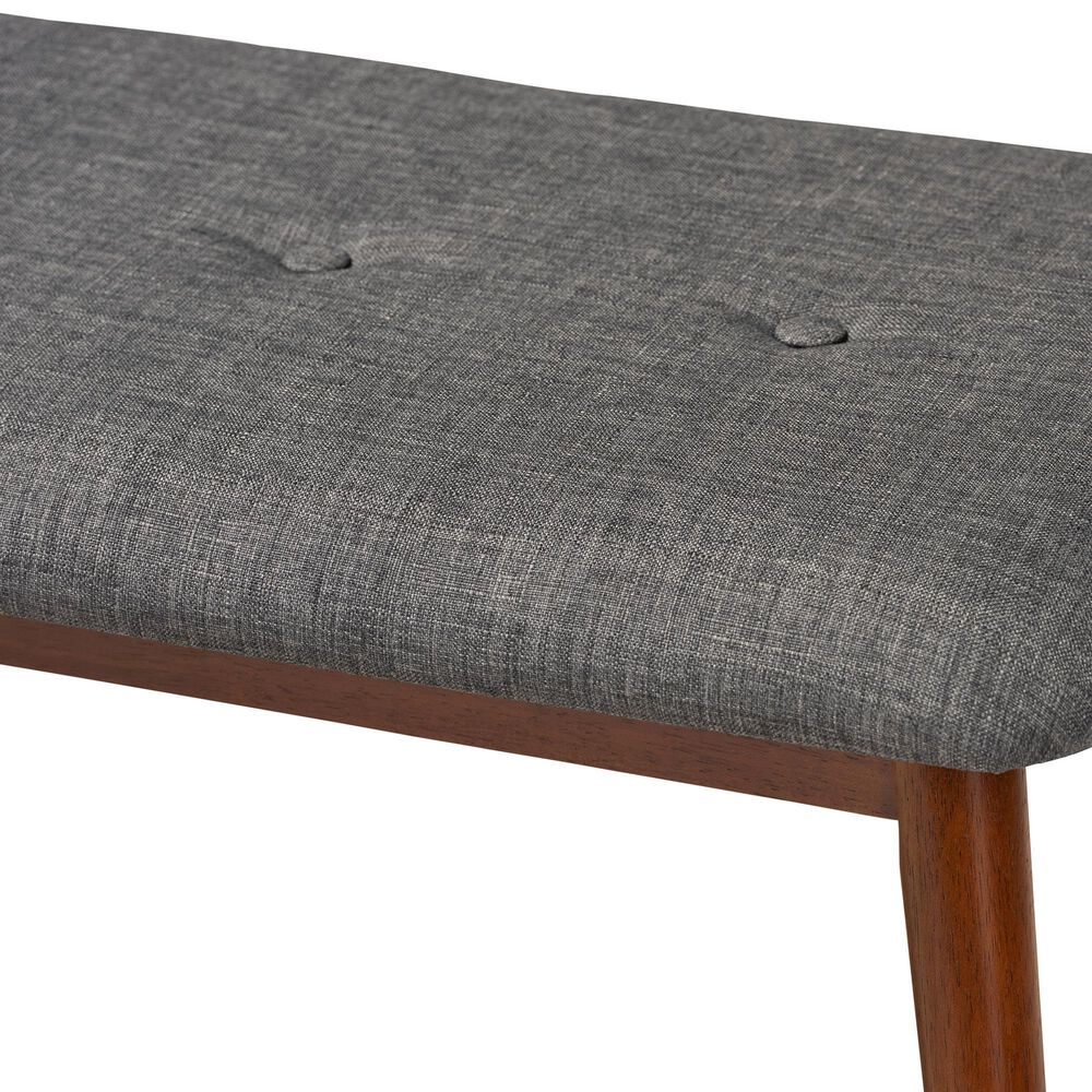 Baxton Studio Flora II Dining Bench with Dark Grey Cushion in Medium Oak, , large