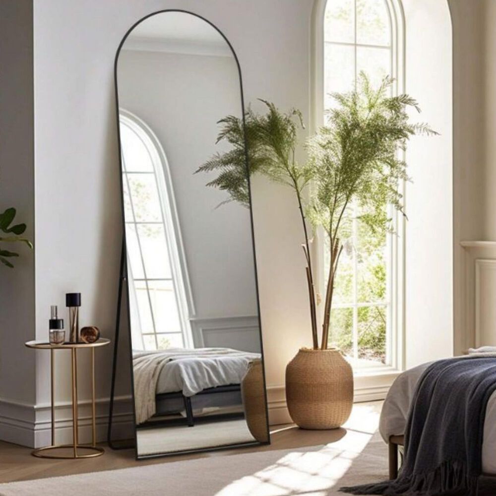 HOMLUX 18" x 58" Full Length Arched Floor Mirror in Black, , large