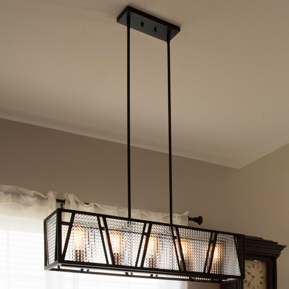 Vaxcel Oslo 5-Light Linear Chandelier in Black and Natural Brass, , large