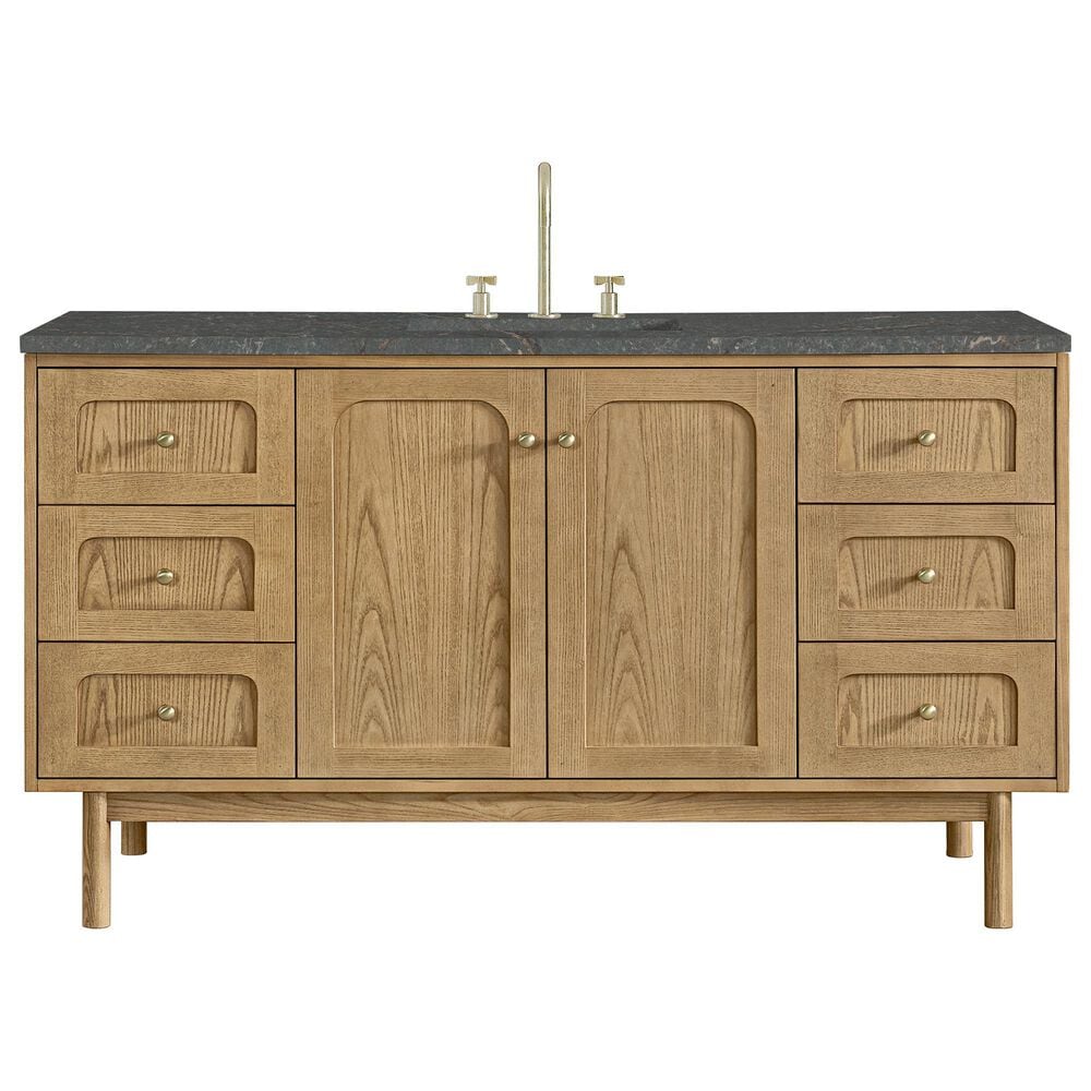 James Martin Vanities Laurent 60" Single Bathroom Vanity in Light Natural Oak with 3 cm Parisien Bleu Quartz Top and Rectangular Sink, , large
