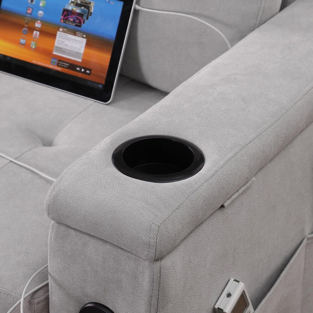 Lilola Home Ashlyn II 84&quot; Stationary Sleeper Sofa with Storage Chaise in Gray, , large