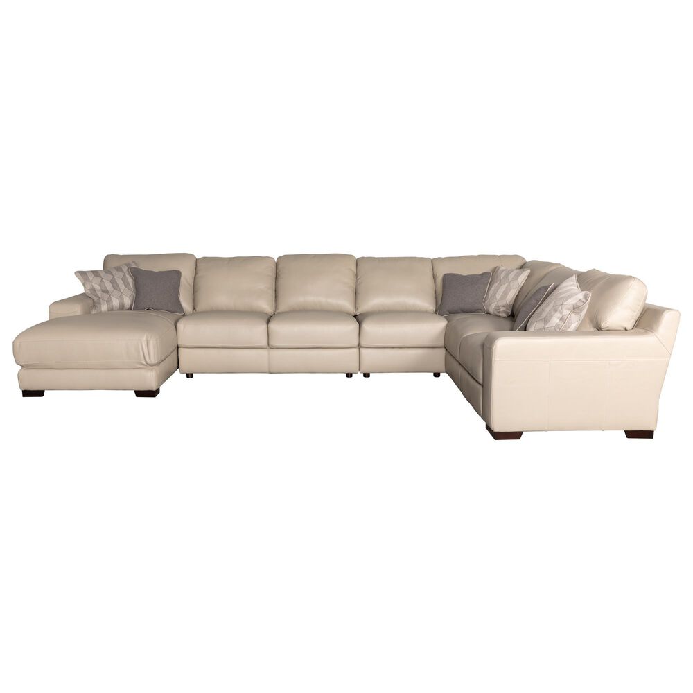 Sienna Designs 5-Piece Leather Stationary Sectional with Chaise in Caesar Ivory, , large