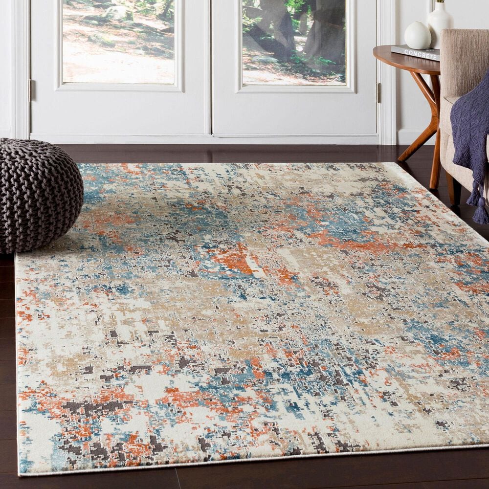 Surya Pune Deep Teal, Sky Blue, Light Beige, Tan, Dark Brown and Burnt Orange 8&#39;10&quot; x 12&#39;4&quot; Area Rug, , large