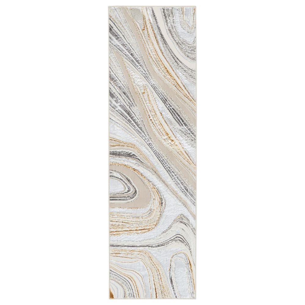 Nourison Glitz GLZ21 Grey and Gold 2"3" x 7"6" Runner, , large