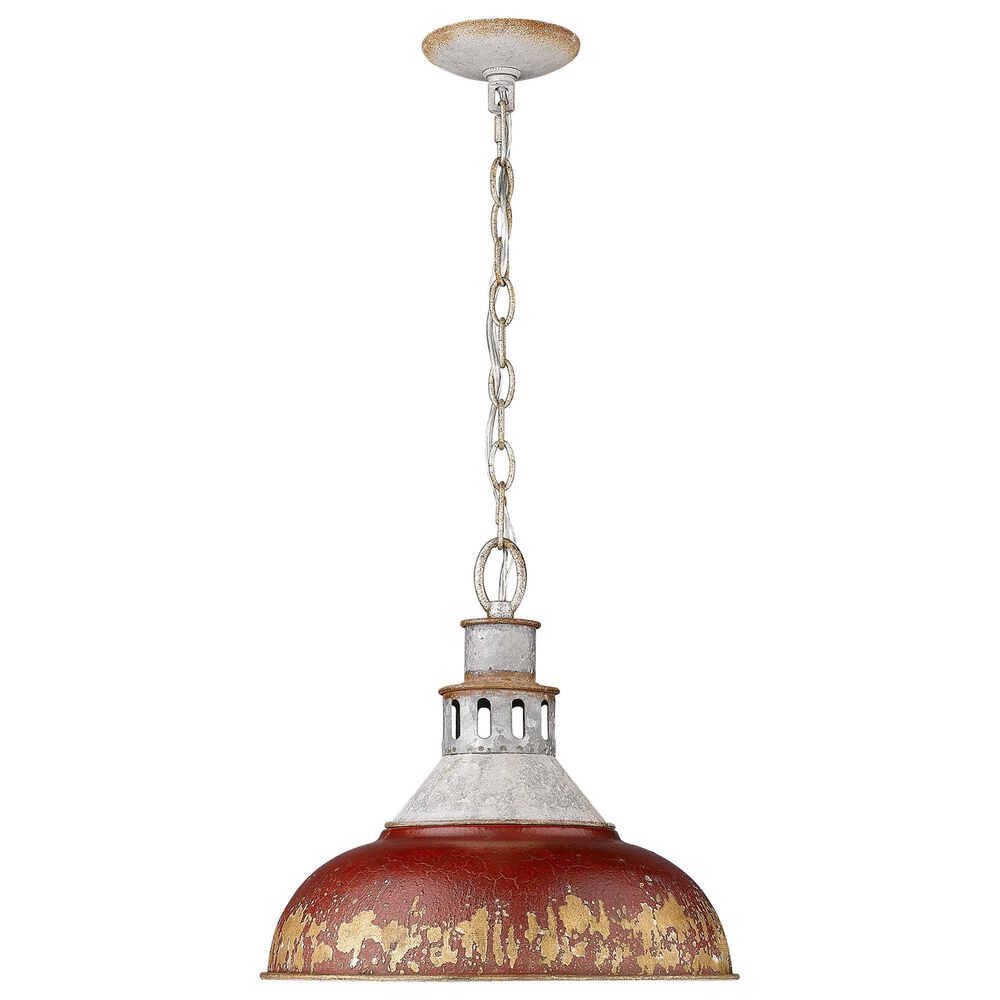 Golden Lighting Kinsley 1-Light Large Pendant with Antique Red Shade in Aged Galvanized Steel, , large
