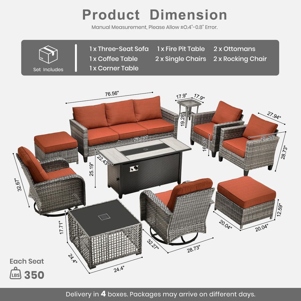 HOMLUX 10-Piece Patio Conversation Set in Orange, , large