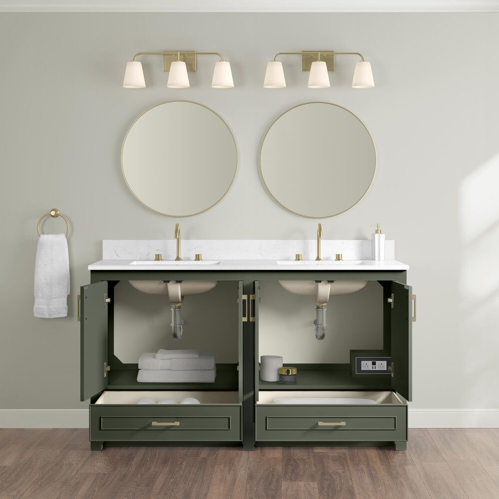 37B Lucerne 60" Double Bathroom Vanity in Deep Olive Green with Marble Top and Backsplash, , large