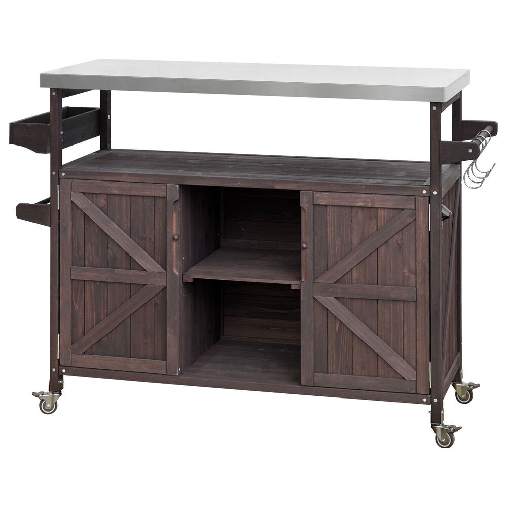 HOMLUX 50" Outdoor Kitchen Island in Dark Brown and Stainless Steel, , large