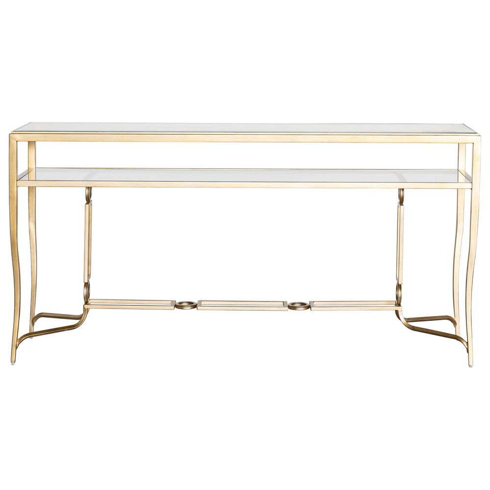 Nicolette Home Lorena Sofa Table in Burnished Brass and Clear, , large