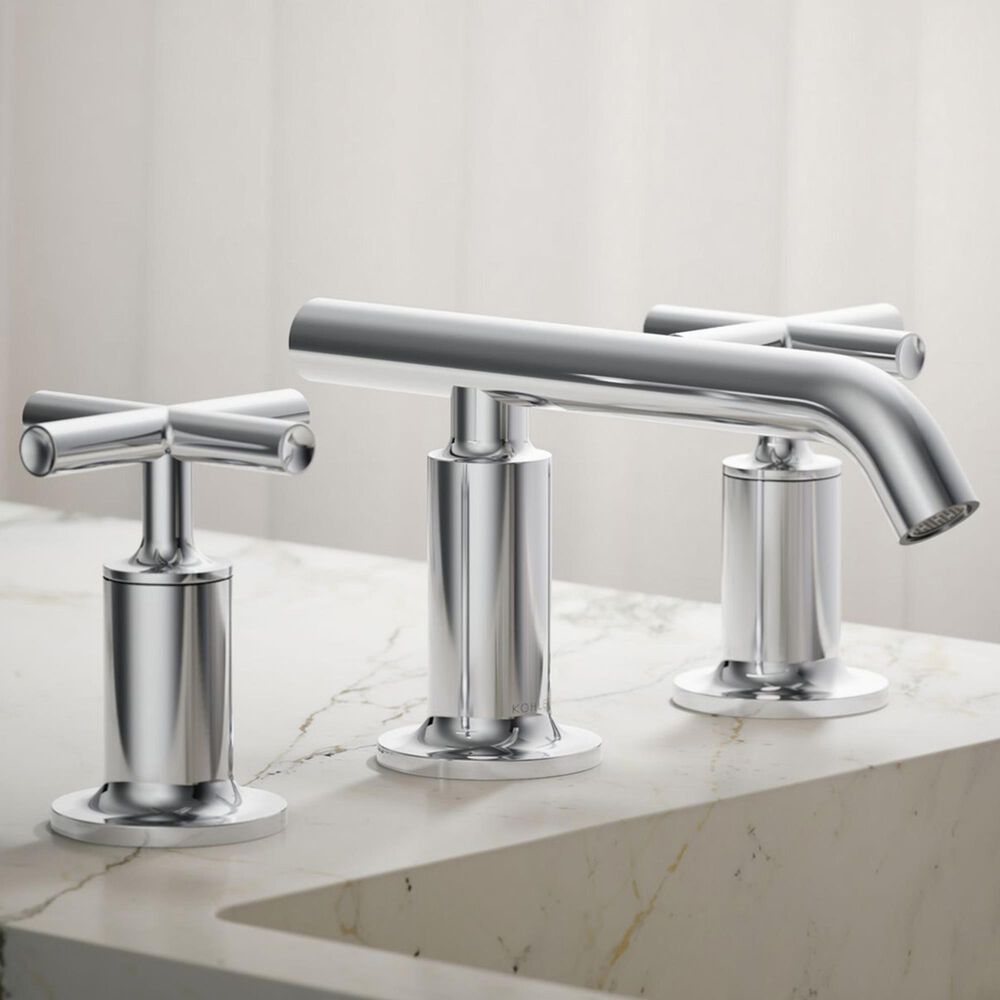 Kohler Purist Widespread Bathroom Sink Faucet with Cross Handles and Low Gooseneck Spout in Polished Chrome, , large