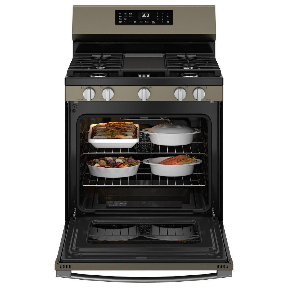 GE Appliances 2-Piece Kitchen Package with 5.3 Cu. Ft. Free-Standing Gas Range and 1.9 Cu. Ft. Over-The-Range Microwave in Fingerprint Resistant Slate and Black, , large
