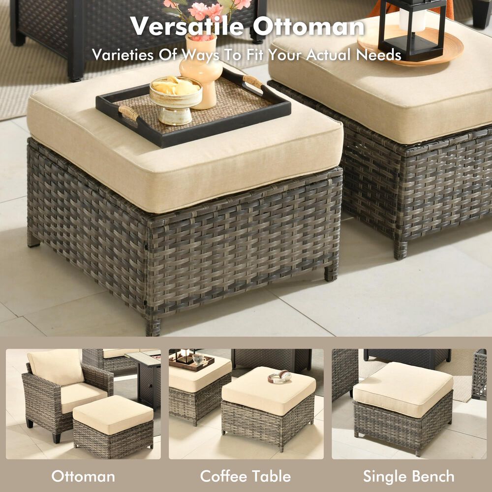 HOMLUX 7-Piece Patio Conversation Set with Rocking Chairs and Fire Pit Table in Beige, , large