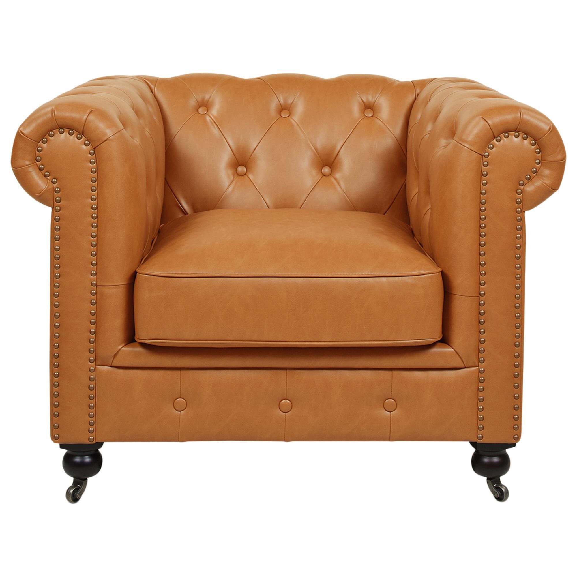 Caramel leather store club chair