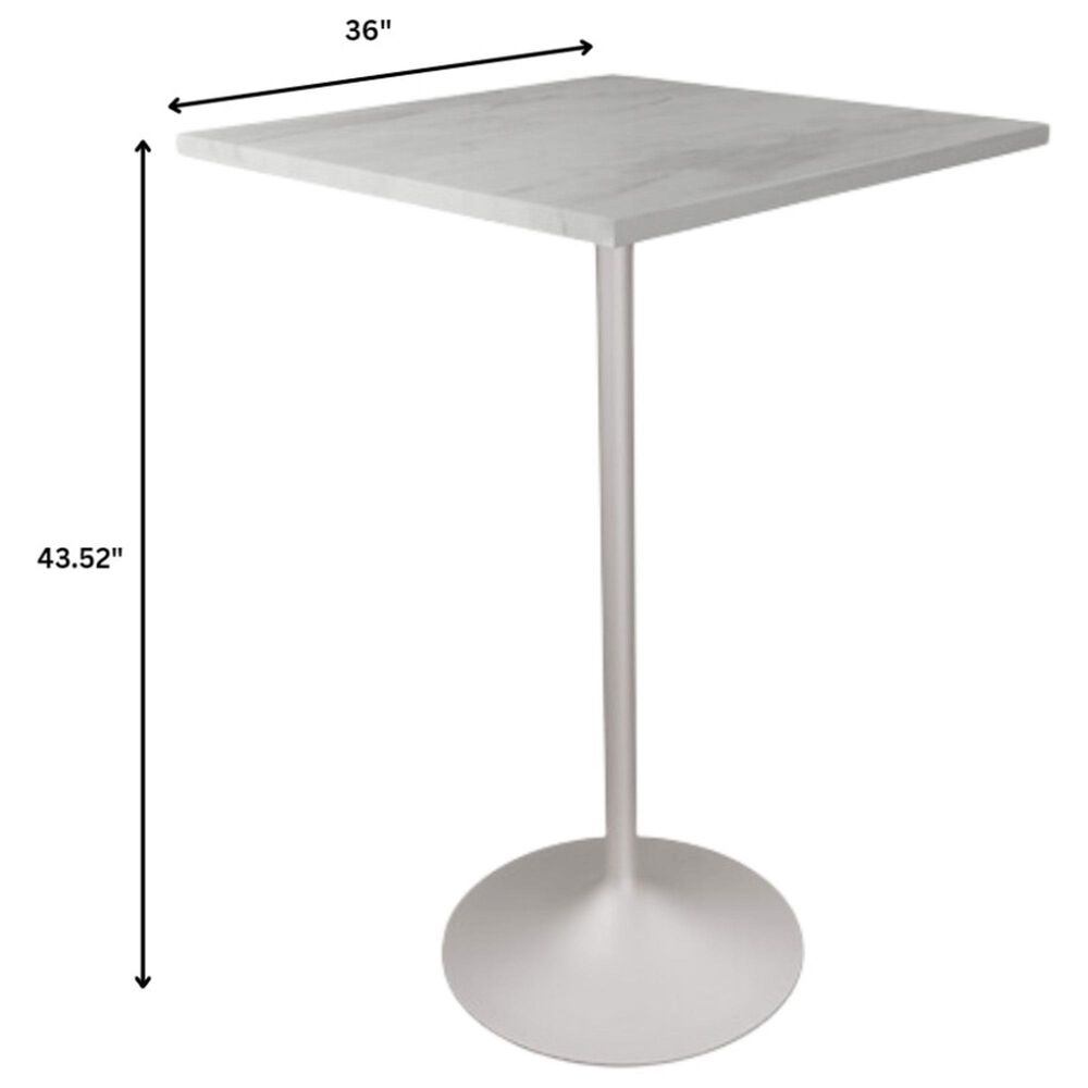 Leisuremod LeisureMod Verve Collection Modern Bar Height Table White Base with 36 Square Marbleized White Laminated  Top, , large