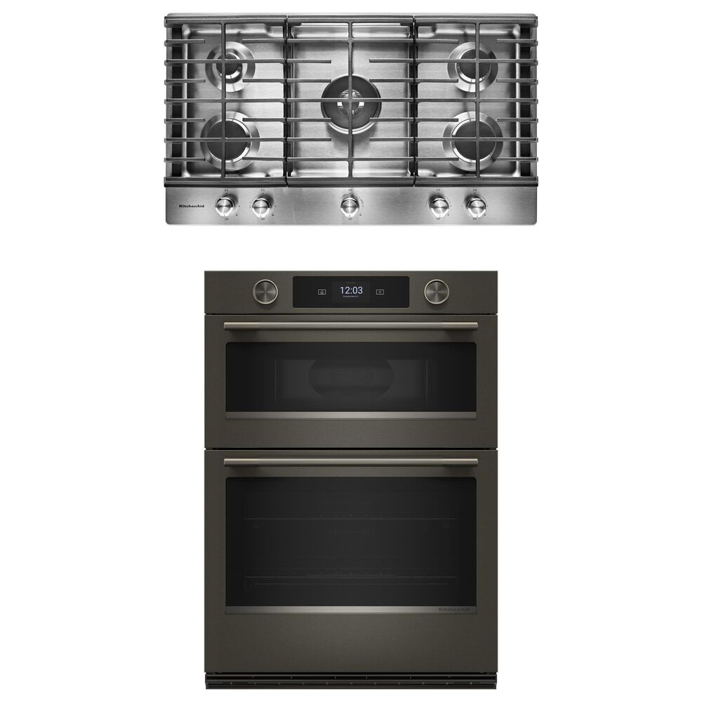 KitchenAid 2-Piece Kitchen Package with Black Ore 30" Smart Combination Wall Oven and Stainless Steel 36" Gas Cooktop, , large