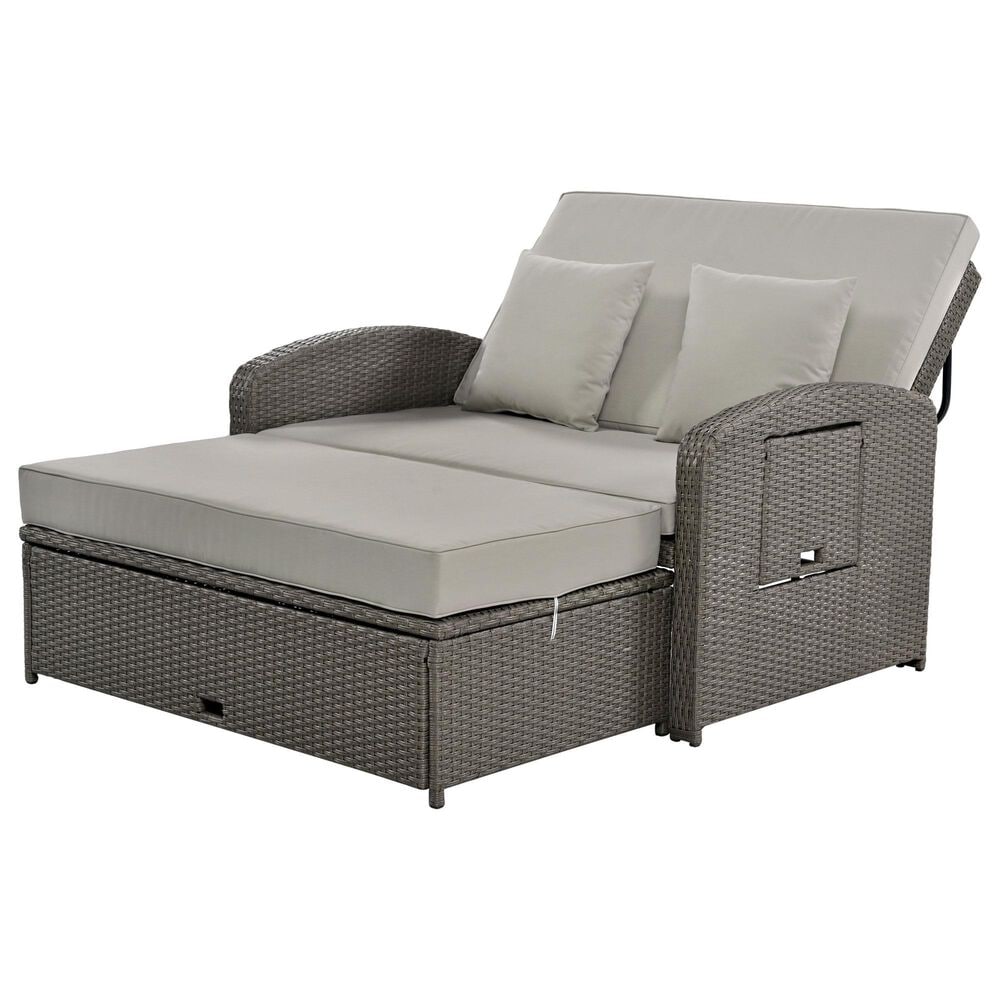 HOMLUX Wicker Rattan Double Chaise Lounge in Grey, , large