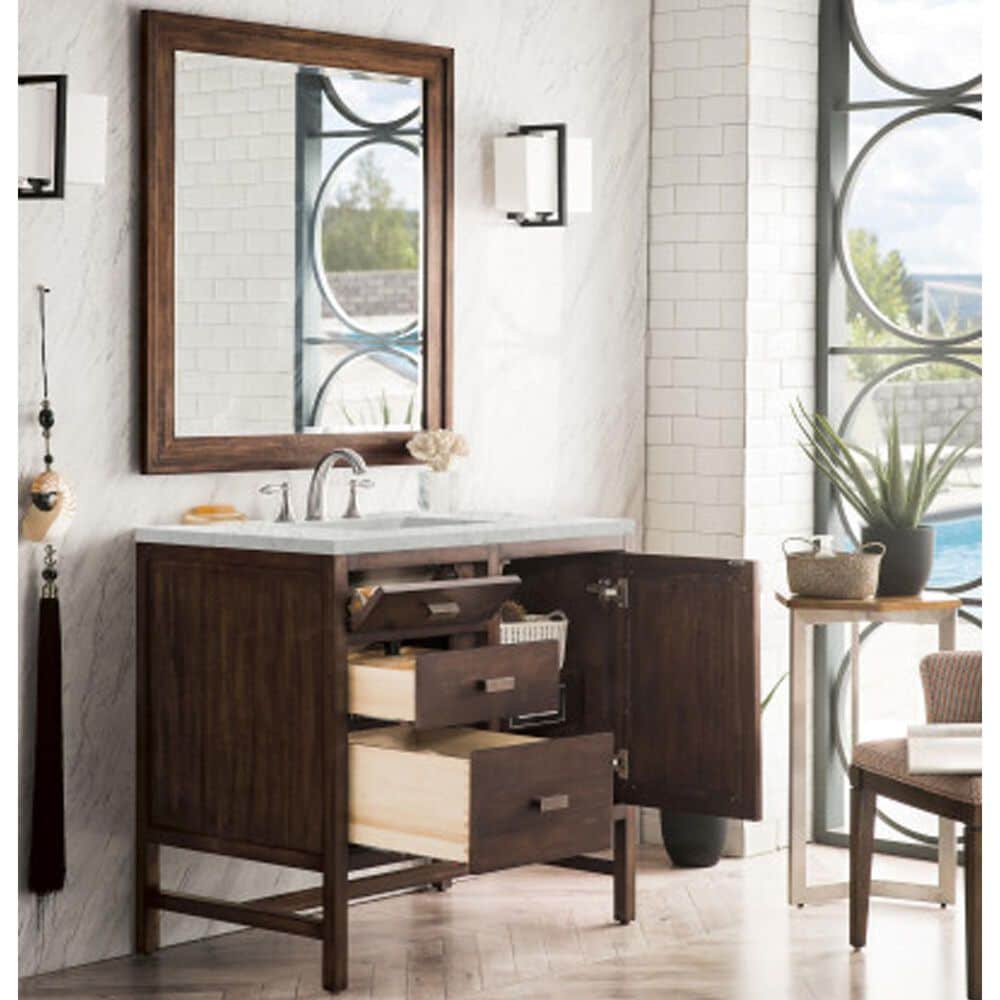 James Martin Vanities Addison 36&quot; Single Bathroom Vanity in Mid Century Acacia with 3 cm Eternal Jasmine Pearl Quartz Top, , large