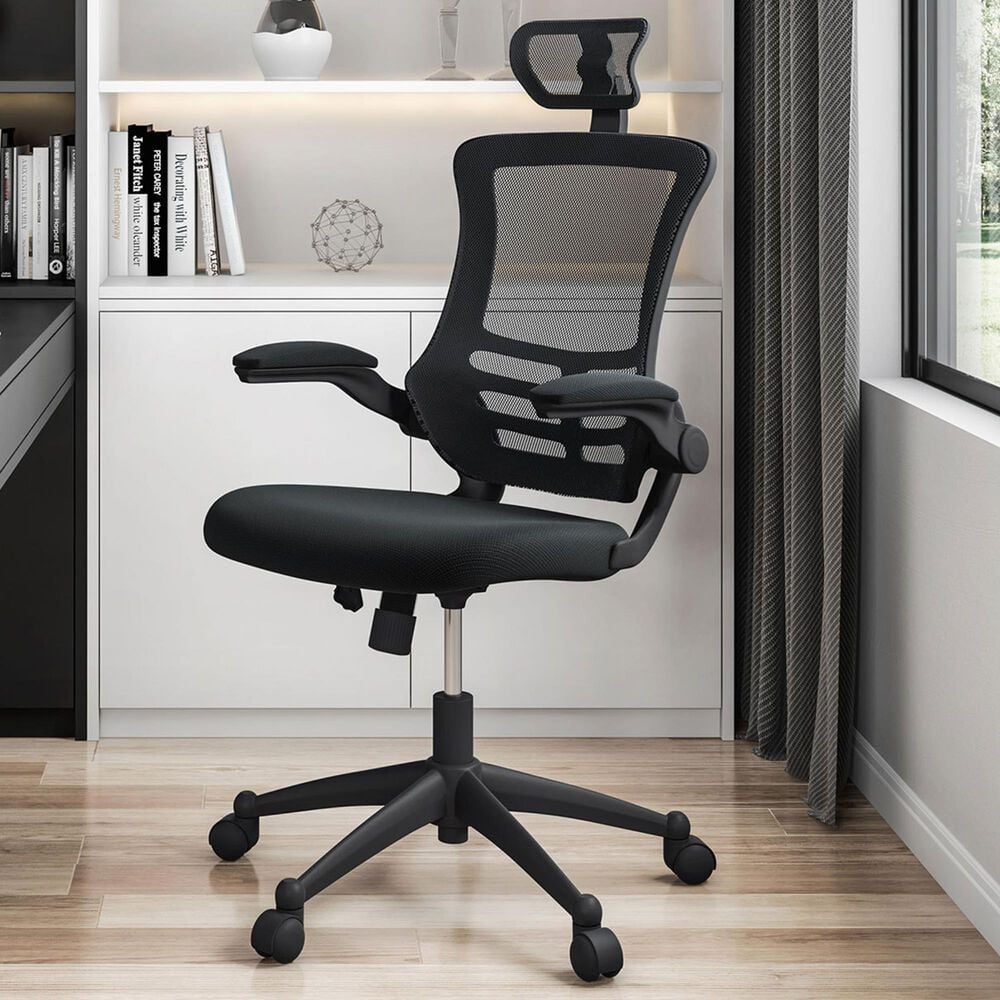 Rta Products Llc Modern High-Back Mesh Executive Office Chair with Headrest and Flip-Up Arms in Black, , large